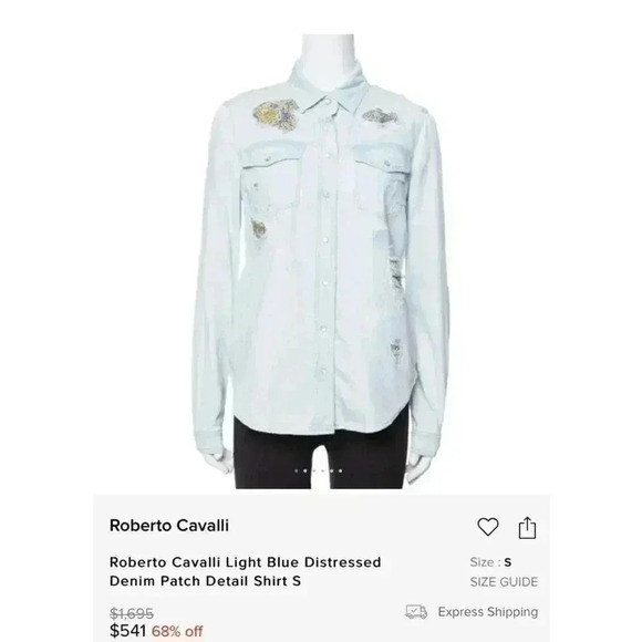 Roberto Cavalli Distressed Denim Patch Shirt - Picture 1 of 9